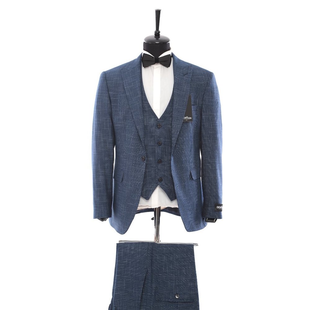 Navy Classic Tuxedo, Textured Fabric 3pc Turkish Import